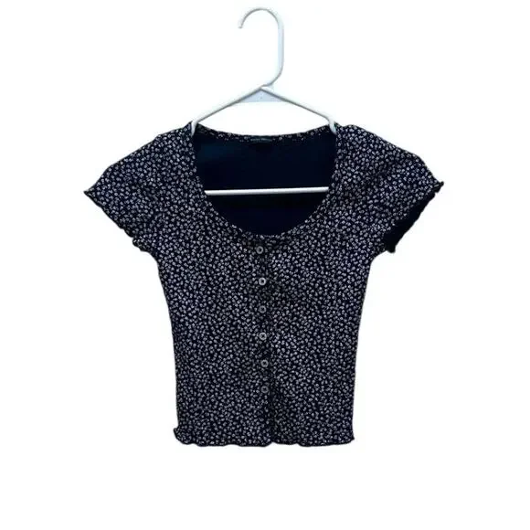 Brandy Melville Blue Floral Zelly Top one size - Picture 3 of 8